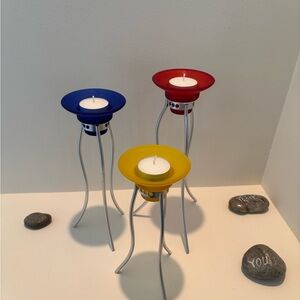 Colorful Candle Holder Set - Red, Blue, Yellow